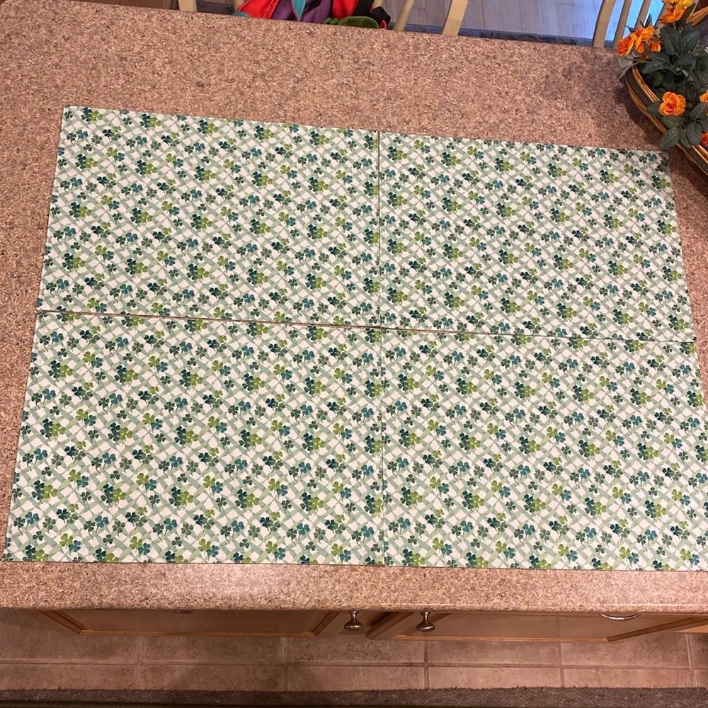 Longaberger 4 Fabric Shamrock Placemats Used Lots of Luck